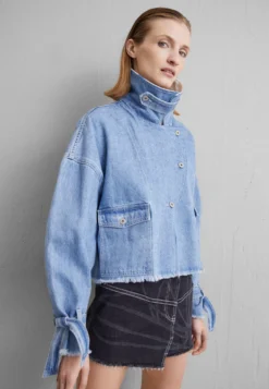 Double Collar Short Jacket - Denim Jacket - Light Blue