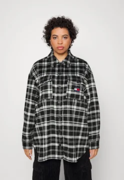 Tommy Jeans Curve Check Overshirt - Button-Down Blouse - Black