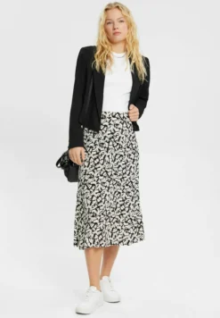 ESPRIT Gemusterter - A-Line Skirt - Black -Esprid Shop 221fc65c7a314b61bde033e41e81d35f
