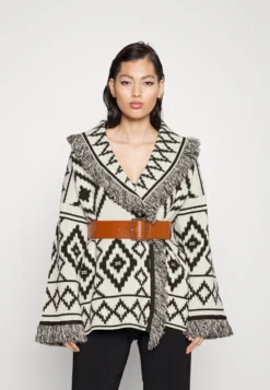 Elisabetta Franchi Womens With Belt - Cardigan - Burro/Nero