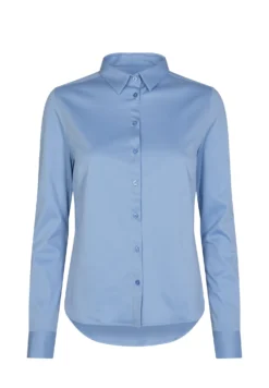 Mos Mosh Tina Jersey- Button-Down Blouse - Bel Air Blue