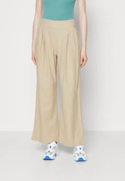 Abercrombie & Fitch Pleated Ultra Wide Leg - Trousers - Cobblestone