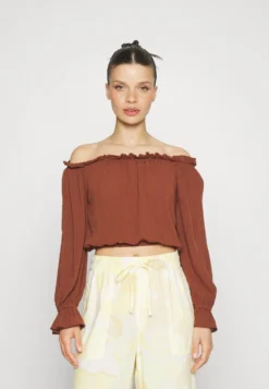 Visunny Off Shoulder Cropped - Blouse - Chocolate Fondant