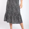 Animal Print Tier Hem Midi - A-Line Skirt - Black