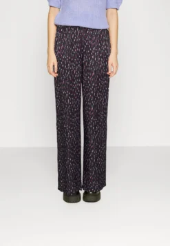 Scotch & Soda Gia Mid Rise Wide Leg Printed Trousers - Trousers - Black