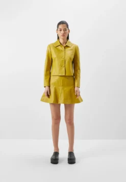 Cropped - Leather Jacket - Light Yellow